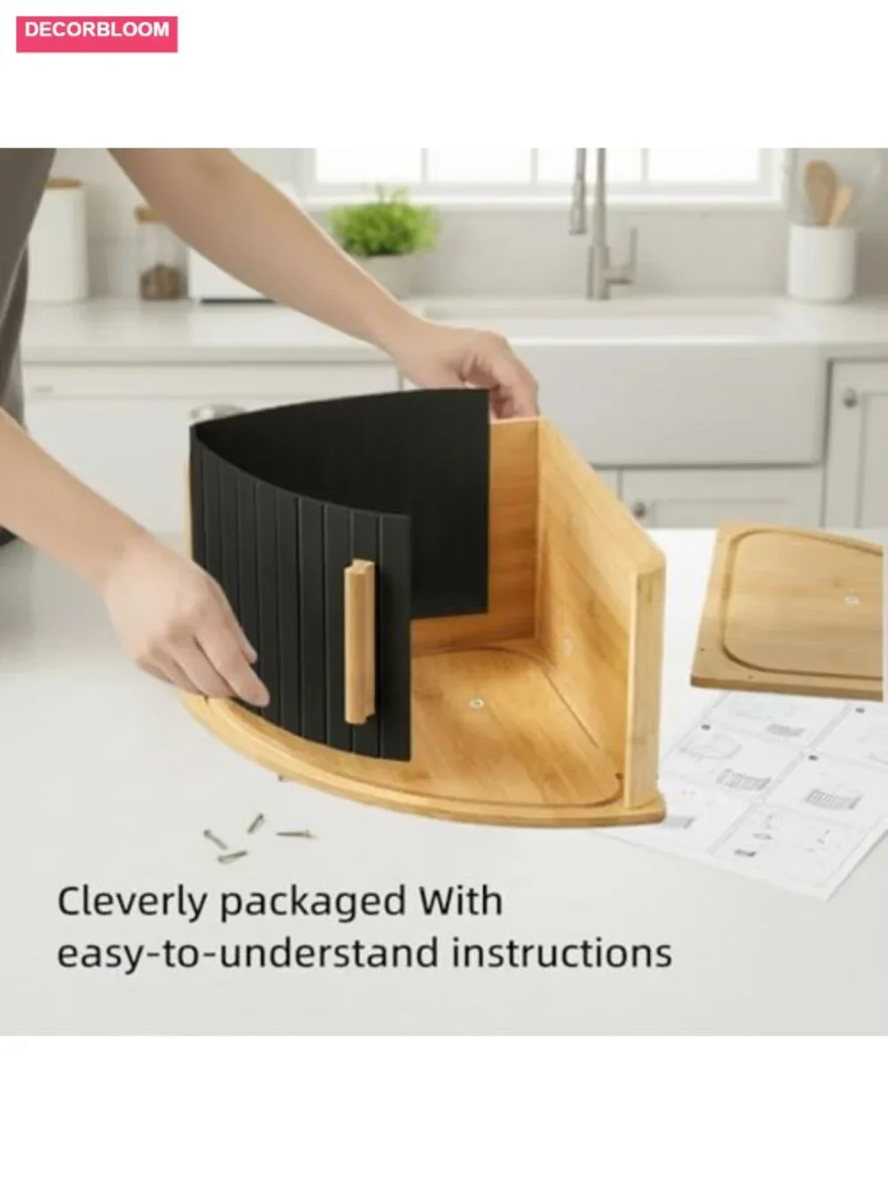 Bamboo Bread Box with Sliding Door, Space-Saving Kitchen Storage